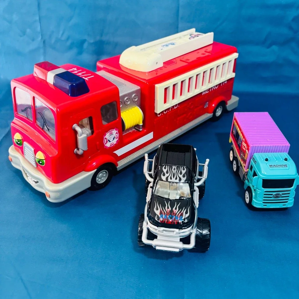 Vintage Chevron Cars Fire Truck Metro 114 Fred Fire Engine Toy Lot of 3